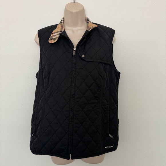 Burberry Golf Black Quilted Vest Size L Nova Check Lining - Picture 5 of 13